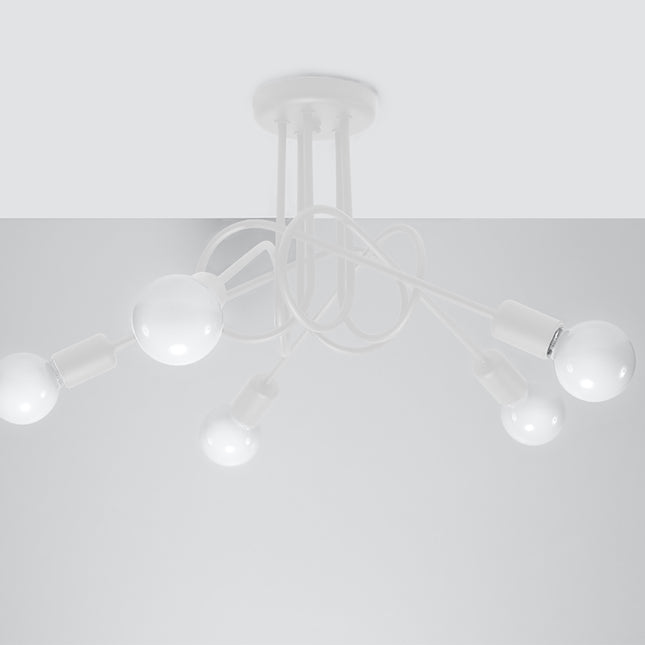 Lustre Loop Moderne 5 Blanc, vue de face avec son point d'accroche