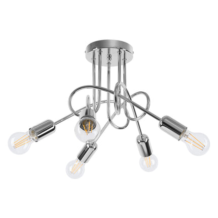 Lustre Loop Moderne 5 Chromé, vue d'ensemble sur fond blanc