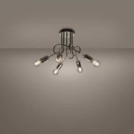 Lustre Loop Moderne 5 Chromé, vue de profil sur fond blanc