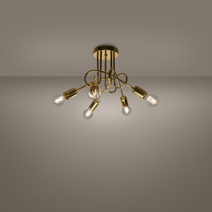 Lustre Loop Moderne 5 Doré, vue de profil sur fond blanc