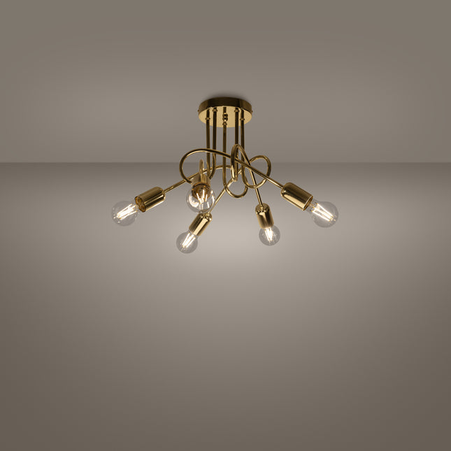 Lustre Loop Moderne 5 Doré, vue de profil sur fond blanc