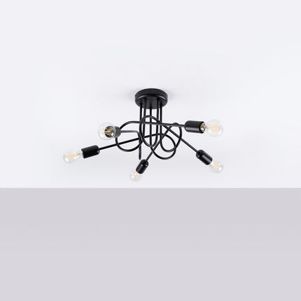 Lustre Loop Moderne 5 Noir, vue de face avec son point d'accroche
