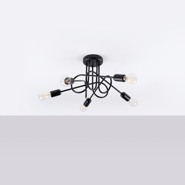 Lustre Loop Moderne 5 Noir, vue de face avec son point d'accroche
