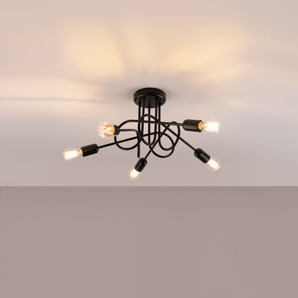 Lustre Loop Moderne 5 Noir, vue de profil sur fond blanc