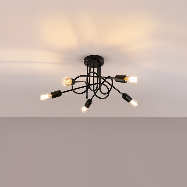 Lustre Loop Moderne 5 Noir, vue de profil sur fond blanc