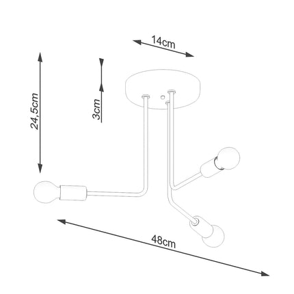 Schéma des dimensions du lustre Lumea 3 bras noir