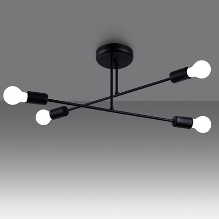 Lustre Lumea 4 bras noir allumé sur fond gris foncé