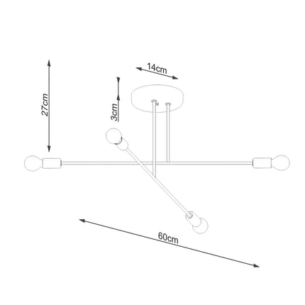Schéma des dimensions du lustre Lumea 4 bras noir