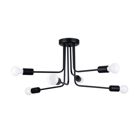 Lustre Lumea 6 bras en acier noir, vue packshot principale sur fond blanc