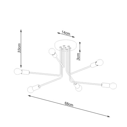 Schéma des dimensions du lustre Lumea 6 bras noir