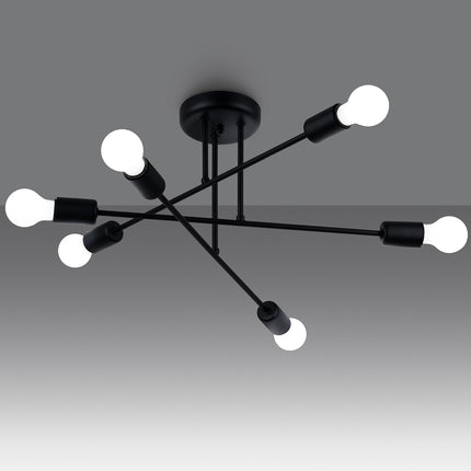 Lustre Lumea 6R noir allumé vue de dessus sur fond blanc