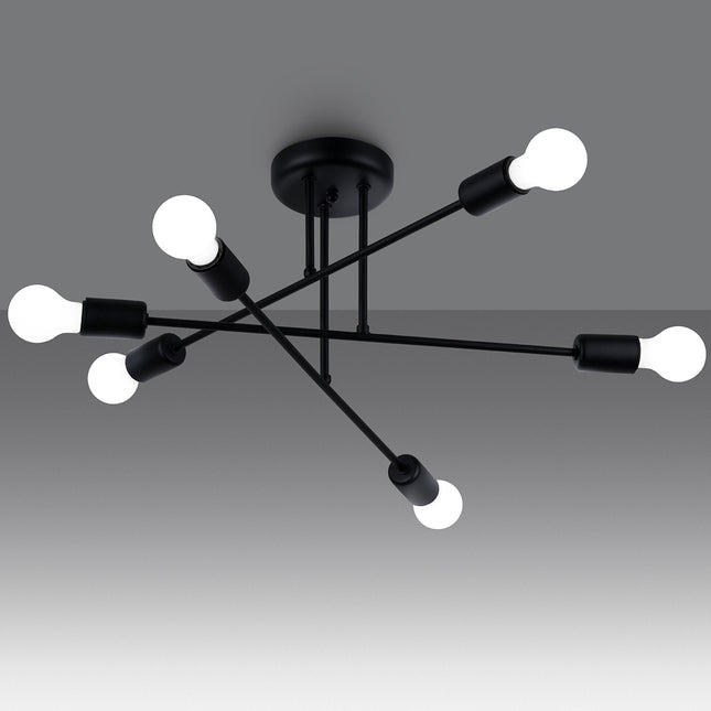 Lustre Lumea 6R noir allumé vue de dessus sur fond blanc