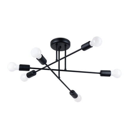 Lustre Lumea 6R noir en acier, vue packshot principale sur fond blanc