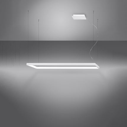 Lustre rectangulaire blanc Rectangle Pure allumé, halo blanc neutre diffusé sur le pourtour