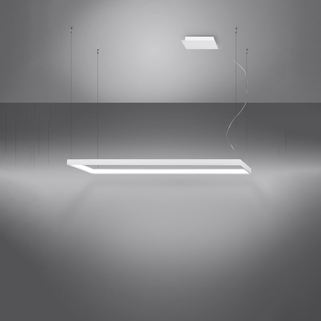 Lustre rectangulaire blanc Rectangle Pure allumé, halo blanc neutre diffusé sur le pourtour