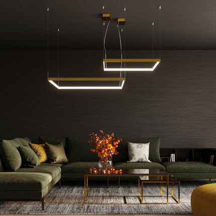 Composition de lustres rectangulaires Rectangle Pure suspendus dans un intérieur design