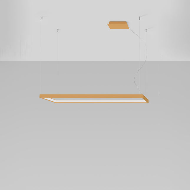 Lustre Rectangle Pure L en aluminium doré, cadre LED rectangulaire 130 x 40 cm, vue studio