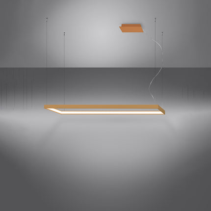 Lustre rectangulaire doré Rectangle Pure allumé, halo blanc neutre diffusé sur le pourtour