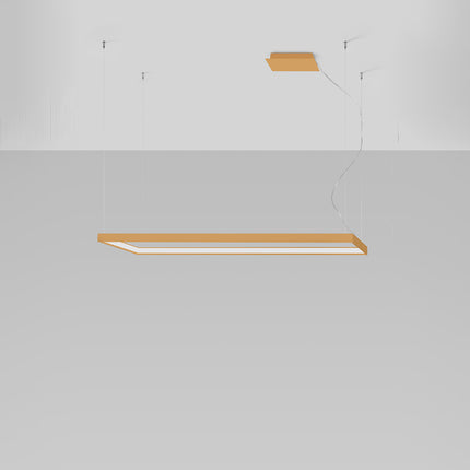 Lustre Rectangle Pure L en aluminium doré, cadre LED rectangulaire 130 x 40 cm, vue studio