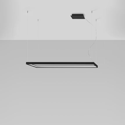 Lustre Rectangle Pure L en aluminium noir, cadre LED rectangulaire 130 x 40 cm, vue studio