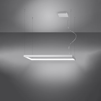 Lustre rectangulaire blanc Rectangle Pure allumé, halo blanc neutre diffusé sur le pourtour