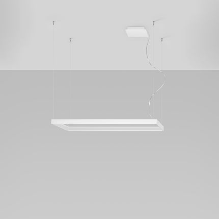 Lustre Rectangle Pure M en aluminium blanc, cadre LED rectangulaire 100 x 30 cm, vue studio