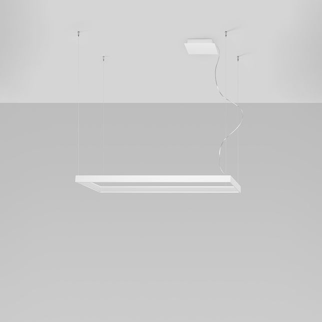 Lustre Rectangle Pure M en aluminium blanc, cadre LED rectangulaire 100 x 30 cm, vue studio