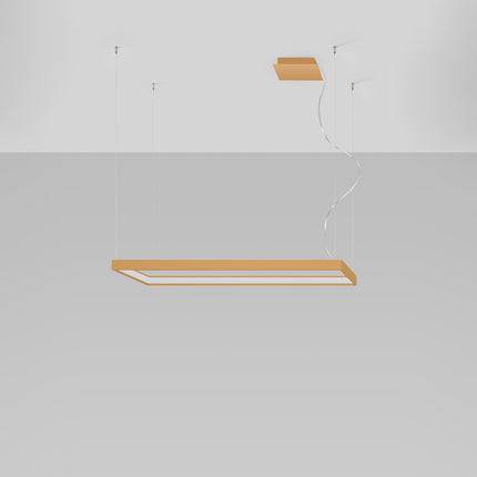 Lustre Rectangle Pure M en aluminium doré, cadre LED rectangulaire 100 x 30 cm, vue studio