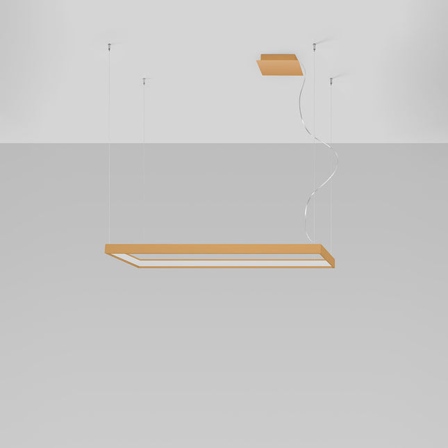 Lustre Rectangle Pure M en aluminium doré, cadre LED rectangulaire 100 x 30 cm, vue studio