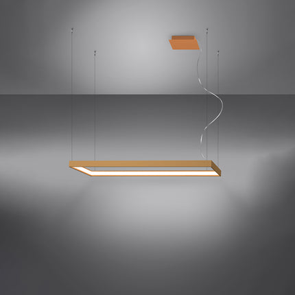 Lustre rectangulaire doré Rectangle Pure allumé, halo blanc neutre diffusé sur le pourtour