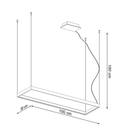 Schéma des dimensions du lustre Rectangle Pure M : 100 x 30 cm, hauteur 150 cm