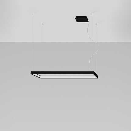 Lustre Rectangle Pure M en aluminium noir, cadre LED rectangulaire 100 x 30 cm, vue studio