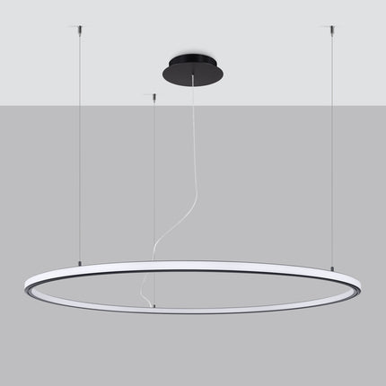Lustre Ring Éclat 120 cm noir, anneau lumineux en aluminium suspendu à plat, vue studio