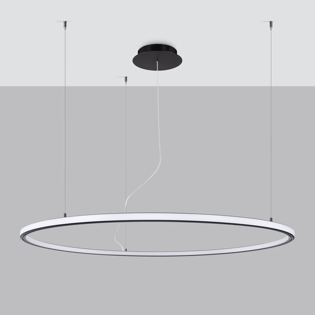 Lustre Ring Éclat 120 cm noir, anneau lumineux en aluminium suspendu à plat, vue studio
