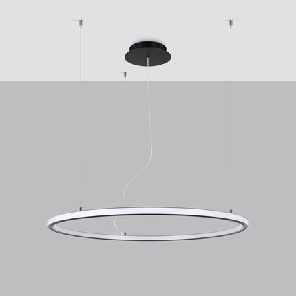 Lustre Ring Éclat 90 cm noir, anneau lumineux en aluminium suspendu à plat, vue studio