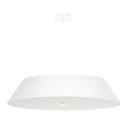 Lustre suspension Trapèze en tissu blanc de 70 cm, abat-jour trapézoïdal et diffuseur en verre vus de face