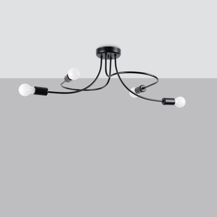 Lustre Twist Moderne 4 bras noir avec boucles décoratives sur fond gris clair
