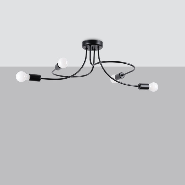 Lustre Twist Moderne 4 bras noir avec boucles décoratives sur fond gris clair