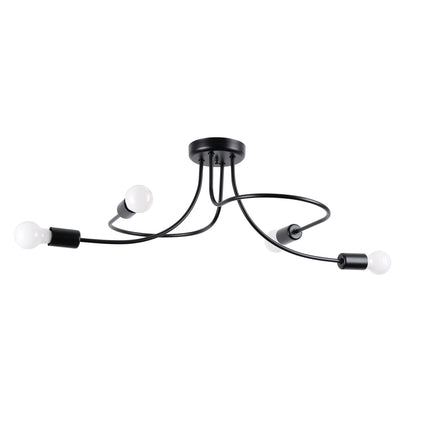 Lustre Twist Moderne 4 bras en acier noir, vue packshot principale sur fond blanc