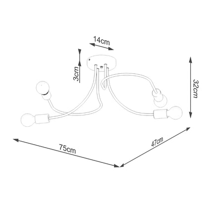 Schéma des dimensions du lustre Twist Moderne 4 bras noir