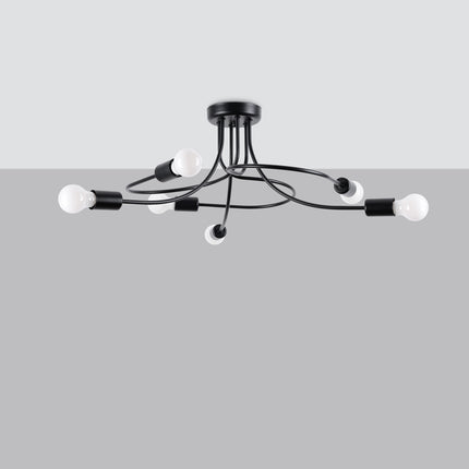 Lustre Twist Moderne 6 bras noir avec boucles décoratives sur fond gris clair