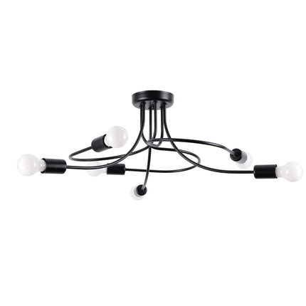Lustre Twist Moderne 6 bras en acier noir, vue packshot principale sur fond blanc