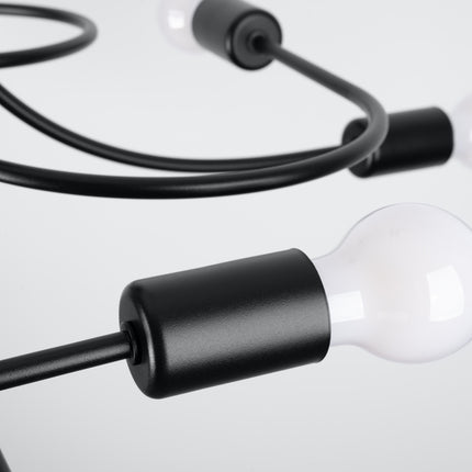 Détail de la douille et de l'ampoule du lustre Twist Moderne 8 noir
