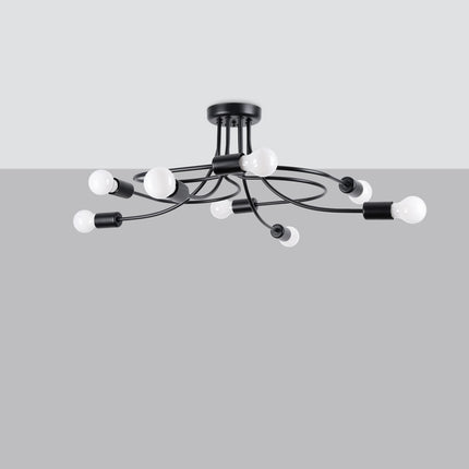 Lustre Twist Moderne 8 bras noir avec boucles décoratives sur fond gris clair
