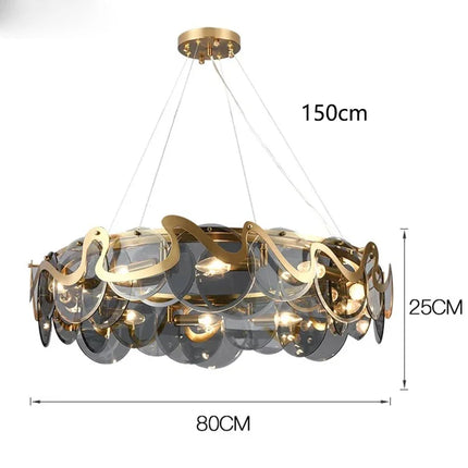 Lustre moderne doré en verre, modèle de 60 cm de diamètre