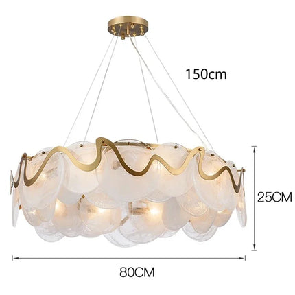 Lustre moderne doré en verre, grand modèle de 80 cm de diamètre
