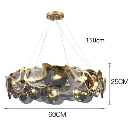 Lustre moderne doré à verre gris fumé translucide