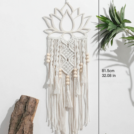 Macramé lotus en coton naturel avec franges tissées main