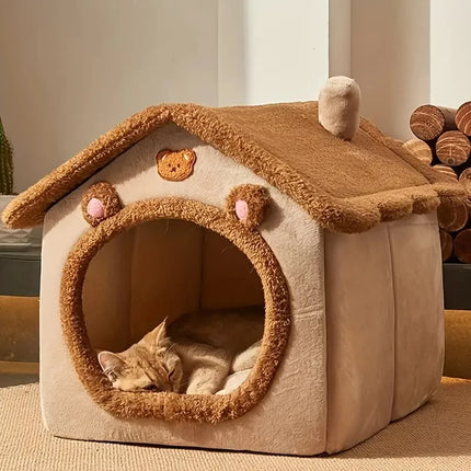 Maison pour chat pliable et lavable posée dans un salon moderne