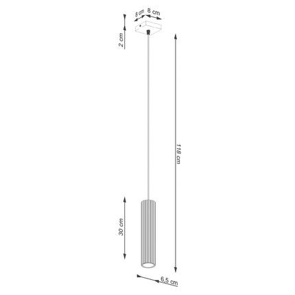Schéma technique avec les dimensions de la suspension Oslo 1 noire : hauteur, diamètre et cache-piton.